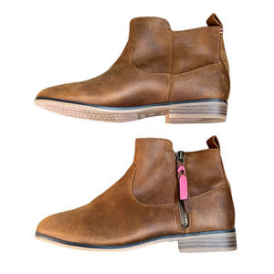 NWOT Cat & Jack Girl's Brown Pink Zip Up Ankle Booties Boots Soft Fabric